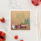 Grappige Gnomes in Rode Truck Kerstfeest Servet (Insitu)