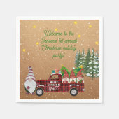 Grappige Gnomes in Rode Truck Kerstfeest Servet (Voorkant)