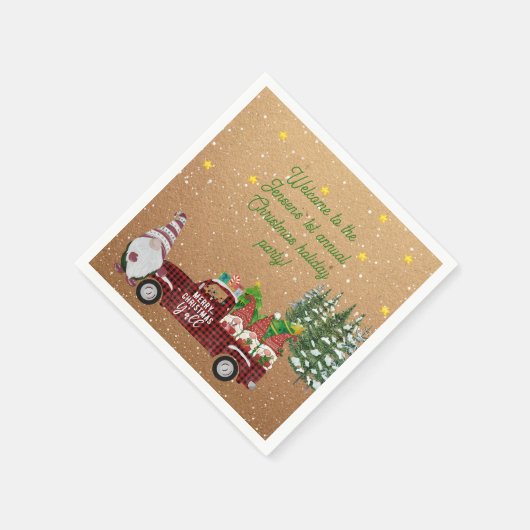 Grappige Gnomes in Rode Truck Kerstfeest Servet (Hoek)