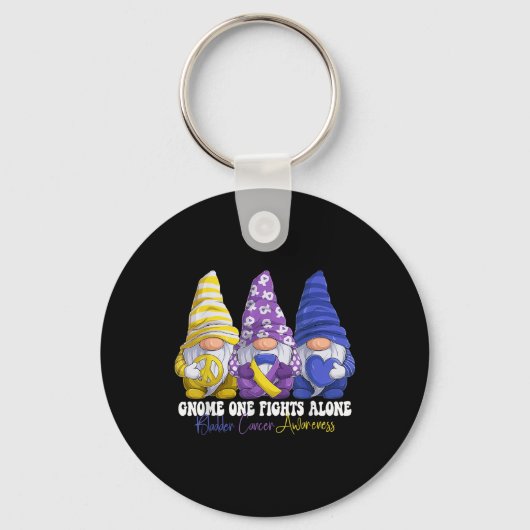 Grappige Gnomies Blaaskanker Awareness Maand Purpl Sleutelhanger (Voorkant)