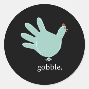 Grappige Gobble Turkey Handschoen Medische Verplee Ronde Sticker