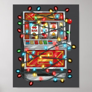 Grappige gokautomaat Kerst Grafische lichten liefh Poster