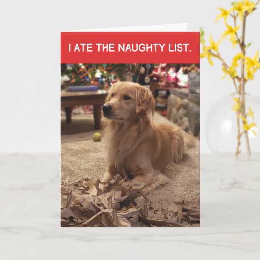 Grappige Golden Retriever Ate Naughty List Kerstmi Kaart (Gele Bloem)