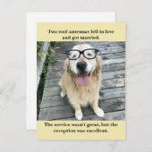 Grappige Golden Retriever bruiloft receptie grap m Aankondigingskaart (Voorkant / Achterkant)