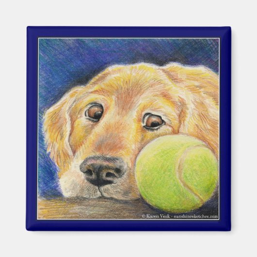 Grappige Golden Retriever hond met tennisbal Magneet (Voorkant)