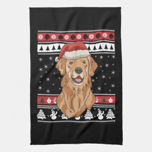 Grappige Golden Retriever Kerst Theedoek (Verticaal)