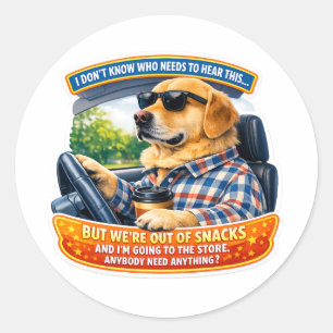Grappige Golden Retriever Komedie Auto Kunst Meme  Ronde Sticker