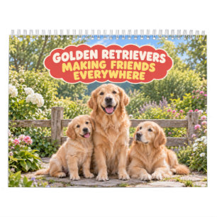Grappige Golden Retriever Maakt Vrienden Kalender