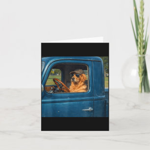 Grappige golden retriever meme hond rijdt in vinta kaart