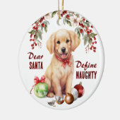 Grappige Golden Retriever Pup Definieer ondeugende Keramisch Ornament (Links)