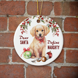 Grappige Golden Retriever Pup Definieer ondeugende Keramisch Ornament