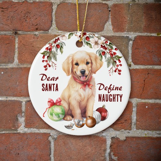 Grappige Golden Retriever Pup Definieer ondeugende Keramisch Ornament