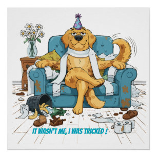Grappige Golden Retriever Rommelige Verjaardag Hon Perfect Poster