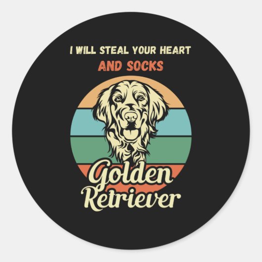 Grappige Golden Retriever Sock Thief. grappige hon Ronde Sticker (Voorkant)