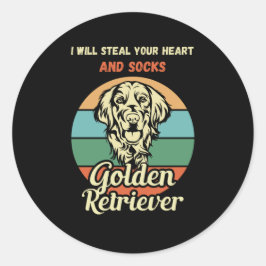 Grappige Golden Retriever Sock Thief. grappige hon Ronde Sticker