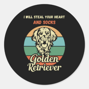 Grappige Golden Retriever Sock Thief. grappige hon Ronde Sticker