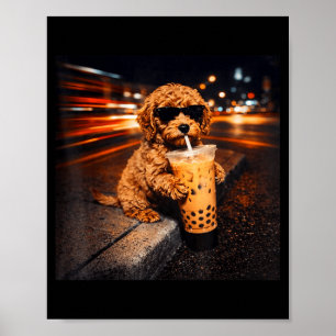 Grappige goldendoodle drinkt ijskoude koffie dier poster