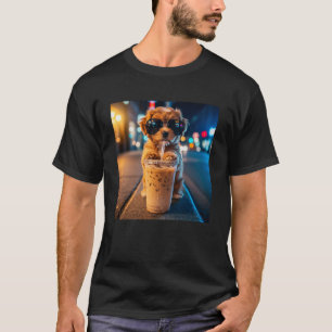 Grappige Goldendoodle Drinkt IJskoude Koffie Dier  T-shirt