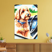 Grappige Goldendoodle Hond Rij Auto Canvas Afdruk (Insitu (Woonkamer))
