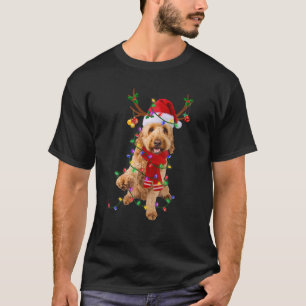 Grappige Goldendoodle Hondenboom Kerstverlichting T-shirt
