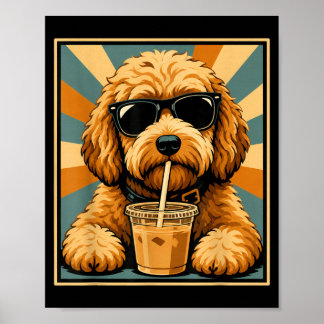 Grappige Goldendoodle Iced Coffee Hond Sungles Doo Poster
