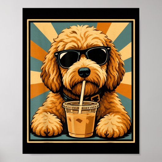 Grappige Goldendoodle Iced Coffee Hond Sungles Doo Poster (Voorkant)