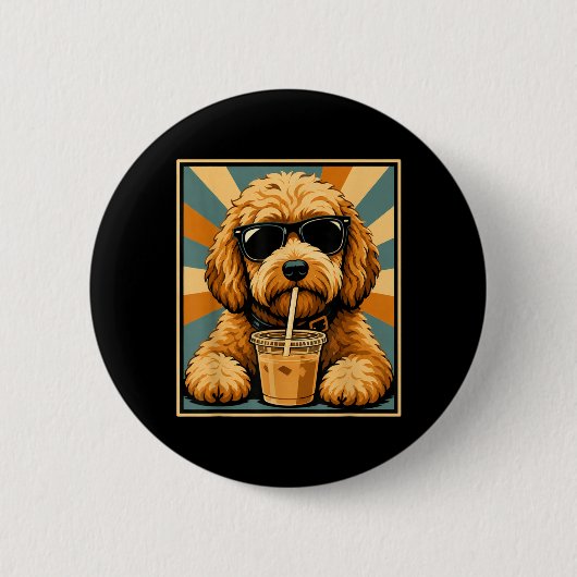 Grappige Goldendoodle Iced Coffee Hond Sungles Doo Ronde Button 5,7 Cm (Voorkant)