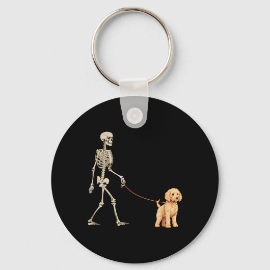 Grappige Goldendoodle Skelet Hond Wandelen Hallowe Sleutelhanger (Voorkant)