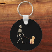 Grappige Goldendoodle Skelet Hond Wandelen Hallowe Sleutelhanger (Voorkant)
