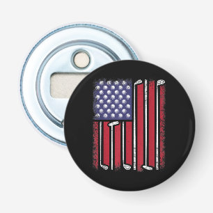 Grappige Golf Amerikaanse Vlag Golf Speler Vintage Button Flesopener
