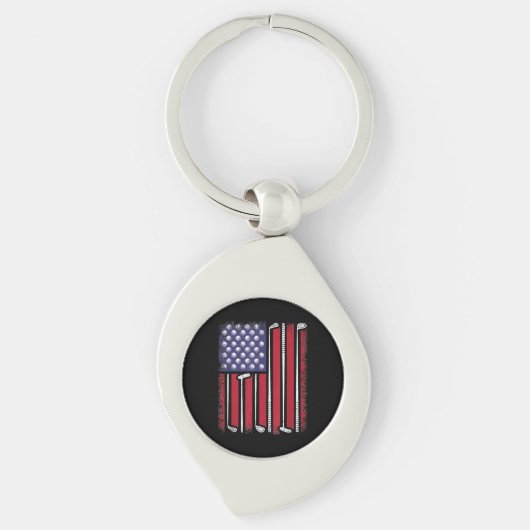 Grappige Golf Amerikaanse Vlag Golf Speler Vintage Sleutelhanger (Voorkant)