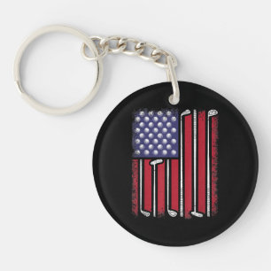 Grappige Golf Amerikaanse Vlag Golf Speler Vintage Sleutelhanger