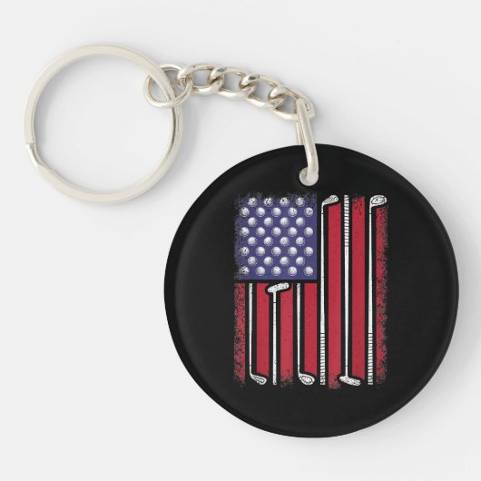Grappige Golf Amerikaanse Vlag Golf Speler Vintage Sleutelhanger (Voorkant)