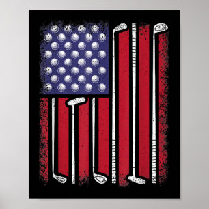 Grappige Golf Amerikaanse Vlag Golfspeler Vintage  Poster