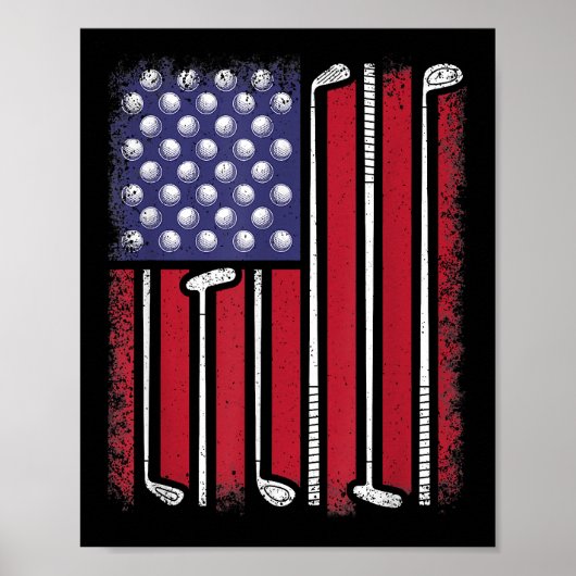 Grappige Golf Amerikaanse Vlag Golfspeler Vintage  Poster (Voorkant)