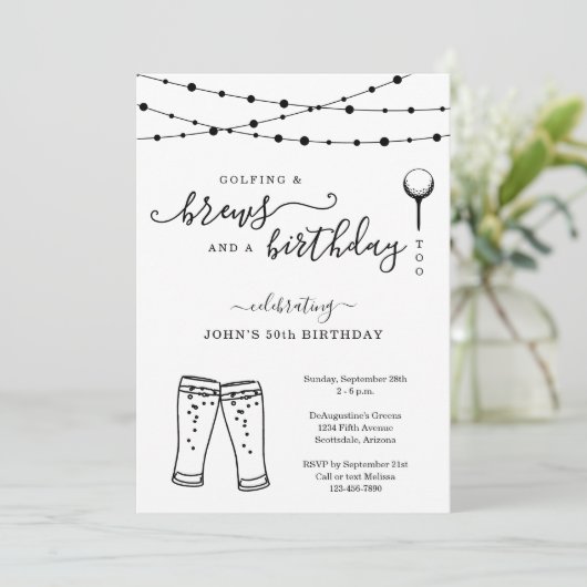Grappige Golf & Beer verjaardagsfeestje uitnodigin Kaart (Staand voorkant)