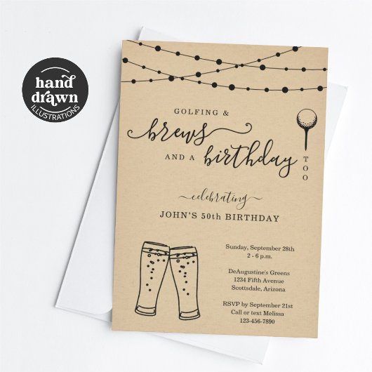 Grappige Golf & Beer verjaardagsfeestje uitnodigin Kaart