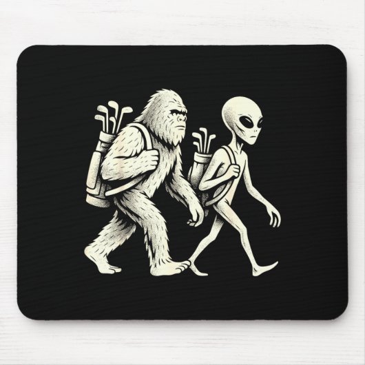 Grappige Golf Bigfoot Sasquatch Alien Ufo Golfer Muismat (Voorkant)