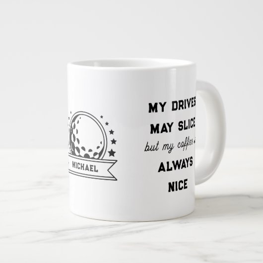 Grappige Golf en Koffie Pun Typografie Gepersonali Grote Koffiekop (Voorkant rechts)