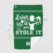 Grappige Golf Groene Witte Monogram Drive Zoals St Golfhanddoek (Insitu)