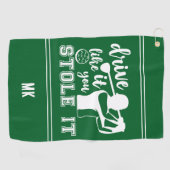 Grappige Golf Groene Witte Monogram Drive Zoals St Golfhanddoek (Horizontaal)