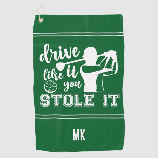 Grappige Golf Groene Witte Monogram Drive Zoals St Golfhanddoek (Voorkant)