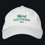 Grappige Golf Hacker Custom Monogram Geborduurd Geborduurde Pet<br><div class="desc">Golf in stijl met dit grappige geborduurde pet met de woorden "Official Golf Hacker" en uw monogram of aangepaste tekst hieronder. Verander eenvoudig de kleur van tekst en pet. Of je dit nu aan een hacker geeft of dit zelf gaat dragen, je zult zeker veel lachen krijgen op de cursus....</div>