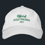 Grappige Golf Hacker Custom Monogram Geborduurd Geborduurde Pet<br><div class="desc">Golf in stijl met dit grappige geborduurde pet met de woorden "Official Golf Hacker" en uw monogram of aangepaste tekst hieronder. Verander eenvoudig de kleur van tekst en pet. Of je dit nu aan een hacker geeft of dit zelf gaat dragen, je zult zeker veel lachen krijgen op de cursus....</div>