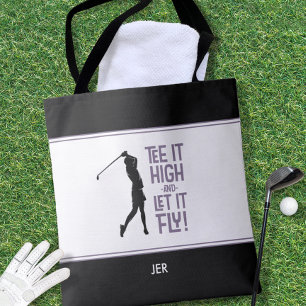 Grappige Golf Spreuk Modern Paars Zwart Tote Bag