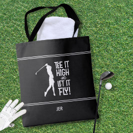 Grappige golf spreuk modern zwart wit tote bag