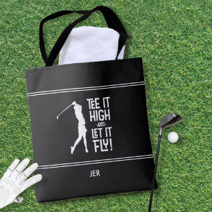 Grappige golf spreuk modern zwart wit tote bag