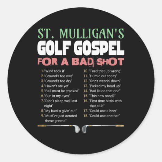 Grappige Golf St.Mulligan's Excuses Voor Een Slech Ronde Sticker (Voorkant)