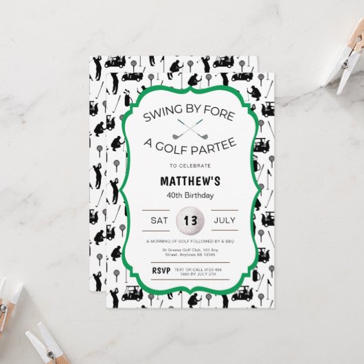 Grappige Golf Uitnodiging voor een Verjaardag Golf (Voorkant / Achterkant in situ)