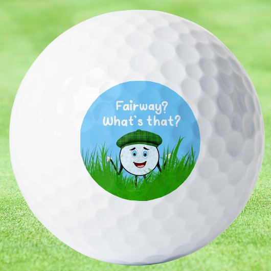 Grappige golfbal in Rough op zoek naar fairway Golfballen